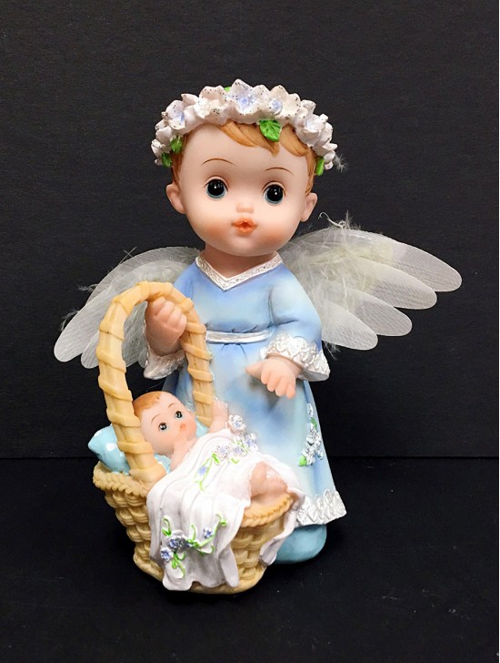 6" Cherub w/ Fiber Optic Wings And Baby Boy